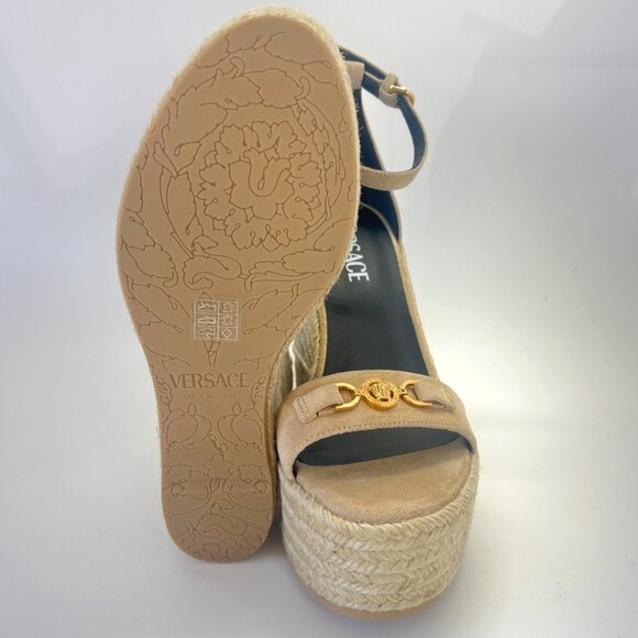 Versace Medusa ‘95 Beige Suede Espadrilles Women Wedge Sandals Size IT39 US7.5 - Picture 9 of 14